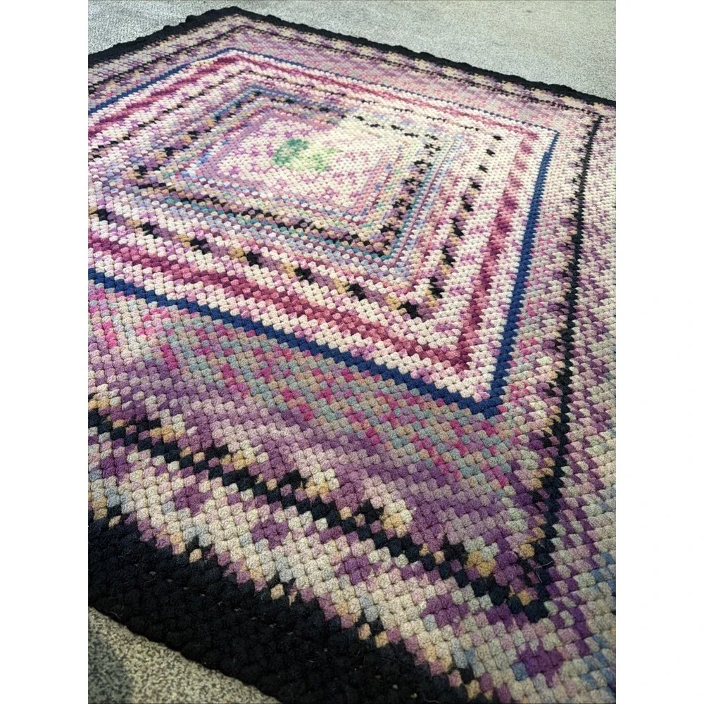 Handmade Crochet Afgan Throw Blanket 66x 56 Colorful Granny Square Heavyweight